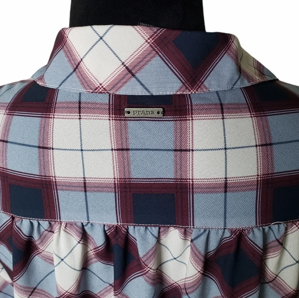 Prana Plaid Maroon Flint Maxi Tunic Size Small - Picture 9 of 11